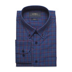 Checkered Pocket Button-Up Shirt // Blue + Red (L)