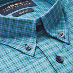 Checkered Pocket Button Down Shirt // Green + Blue + Black (L)