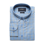 Checkered Pocket Button Down Shirt // Light Blue + Gray (S)