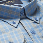 Checkered Pocket Button Down Shirt // Light Blue + Gray (M)