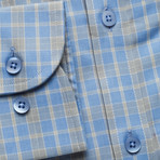 Checkered Pocket Button Down Shirt // Light Blue + Gray (L)