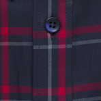Checkered Pocket Button Down Shirt // Navy Blue + Red Check (S)