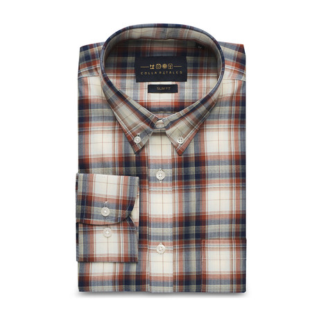 Checkered Pocket Button-Up Shirt // Cream + Red (S)