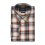 Checkered Pocket Button-Up Shirt // Cream + Red (L)