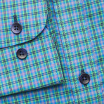 Checkered Pocket Button Down Shirt // Green + Blue + Black (S)
