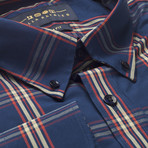 Checkered Pocket Button-Up Shirt // Dark Blue (M)