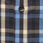 Checkered Pocket Button Down Shirt // Black + Cream + Blue (L)
