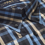 Checkered Pocket Button Down Shirt // Black + Cream + Blue (L)