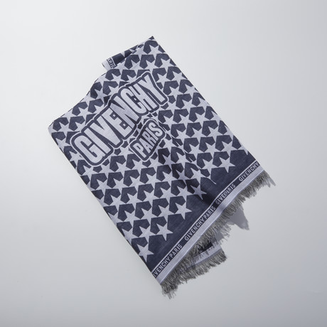 Givenchy // Large Wool Paris Stars Scarf // Blue