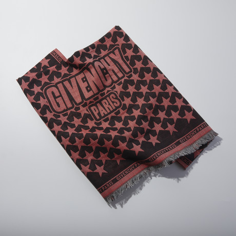 Givenchy // Large Wool Paris Stars Scarf // Red