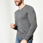 Wool V-Neck Pullover // Medium Gray (M)