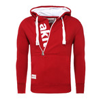 Kapuzen Vertical Zip Sweater // Red + White (M)