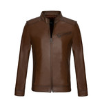 Zip-Up Leather Jacket // Light Brown (3XL)