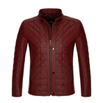Quilted Leather Jacket // Dark Red (XL)