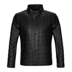 Quilted Button-Up Leather Jacket // Black (XL)