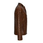 Quilted Leather Jacket // Light Brown (L)