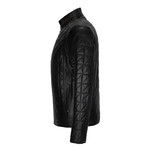 Quilted Button-Up Leather Jacket // Black (XL)