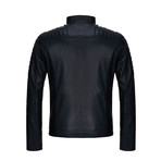Asymmetrical Zip-Up Leather Jacket // Navy (L)