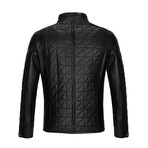 Quilted Button-Up Leather Jacket // Black (M)