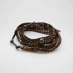 Jean Claude Jewelry // Skull + Tiger Eye Multiwrap Leather Bracelet // Brown