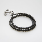 Dell Arte // Lava Stone Double Wrap Bracelet // Black + Silver