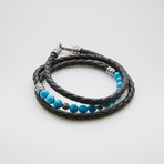 Dell Arte // African Turquoise + Leather Wrap Bracelet // Aqua + Black