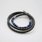 Black Wrap Leather Bracelet // Natural Lapis