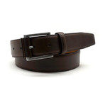 Lennon Plaid Embossed Leather Belt // Brown (32"W)