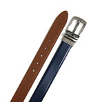 Mason Leather Stitched Reversible Feather Edge Belt // Navy + Tan (44"W)