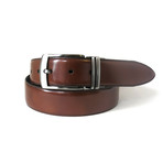 Mason Leather Stitched Reversible Feather Edge Belt // Cognac + Brown (36"W)
