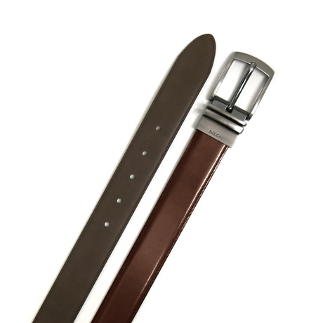 Mason Leather Stitched Reversible Feather Edge Belt // Cognac + Brown (32"W)