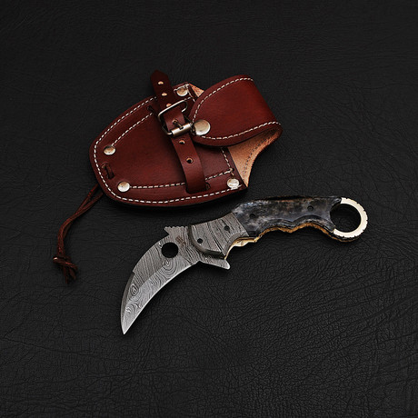 Handmade Damascus Karambit Folding Knife // 2730