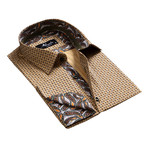 Amedeo Exclusive // Reversible Cuff French Cuff Shirt // Brown-Gold Paisley (XL)