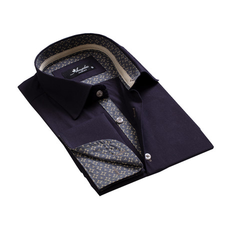 Amedeo Exclusive // Reversible Cuff French Cuff Shirt // Navy Blue Pattern (S)