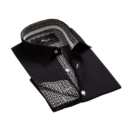 Amedeo Exclusive // Reversible Cuff French Cuff Shirt // Black + Pattern (L)
