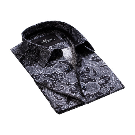 Reversible Cuff French Cuff Shirt // Black + Gray Paisley (S)