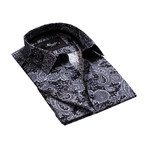 Reversible Cuff French Cuff Shirt // Black + Gray Paisley (M)
