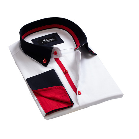 Amedeo Exclusive // Reversible Cuff French Cuff Shirt // White + Navy Blue + Red (S)