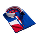 Contrast Pattern French Cuff Dress Shirt  // Medium Blue + White + Red (XL)