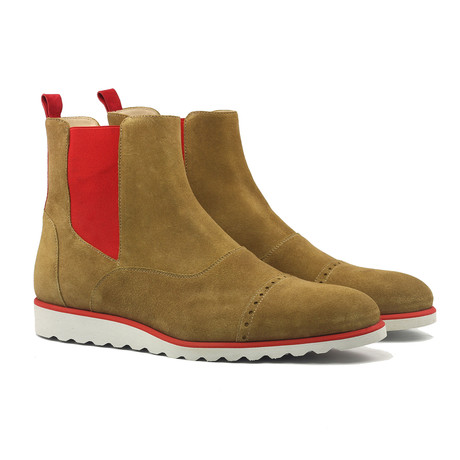 Khan Chelsea Boots // Camel + Red (US: 6)