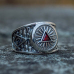 Masonic Signet // Red Cubic Zirconia (10)