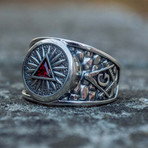 Masonic Signet // Red Cubic Zirconia (10)