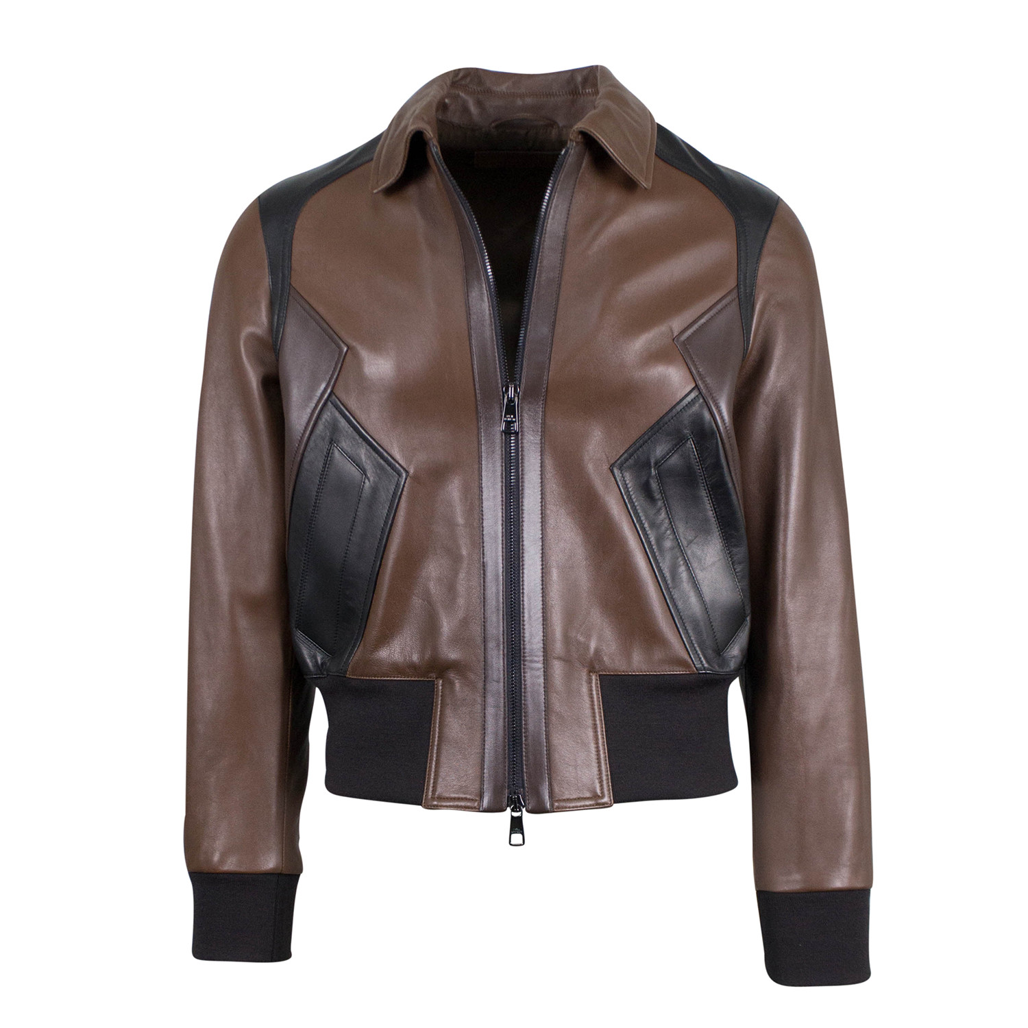 Neil Barrett // Leather Zip-Up Jacket// Brown (S) - Designer