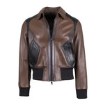 Neil Barrett // Leather Zip-Up Jacket// Brown (S)