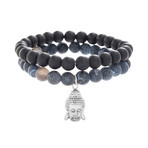 Willowbird // Buddha Charm Beaded Bracelet // Blue + Black // Set of 2