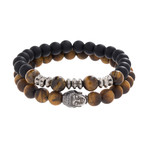 Buddha Head Beaded Bracelet // Brown + Black // Set of 2