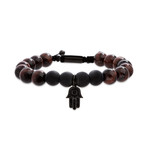 Tiger's Eye Hamsa Charm Beaded Adjustable Slider Bracelet // Red