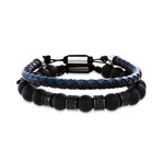Steel Evolution // Braided Leather + Beaded Bracelets // Black + Blue // Set of 2