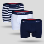 Solid + Striped Boxer // Blue + White // Set of 3 (M)