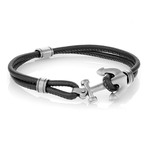 Anchor + Matte Leather Bracelet (7.7")